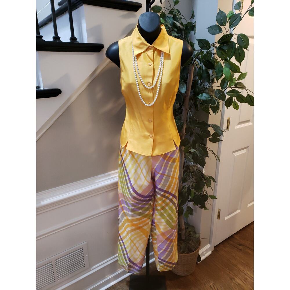 Piano 2 Piece Shirt & Pants Women's 6 Orange Silk Ribbed Sleeveless Pullover